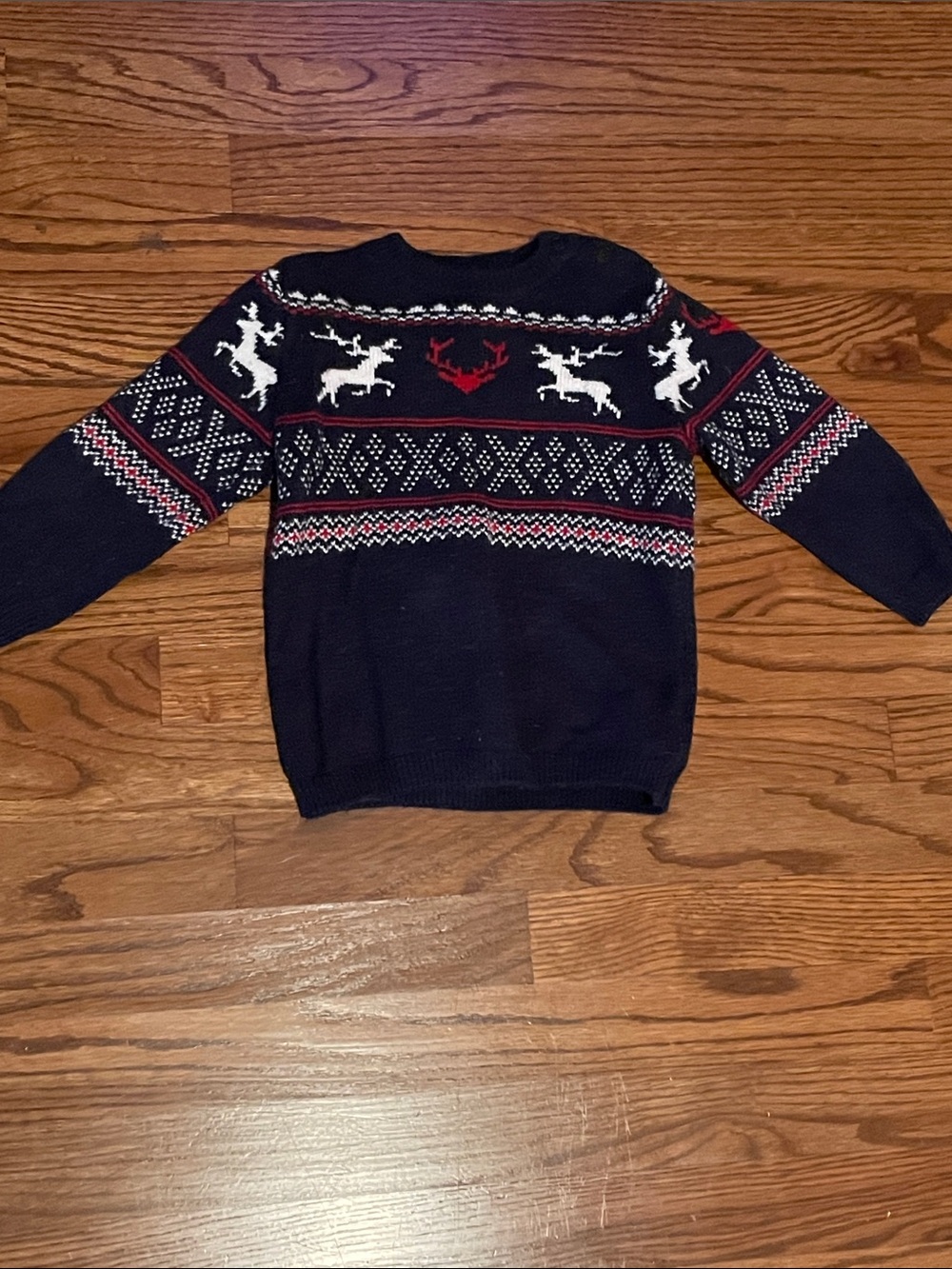 H&M Navy Fair Isle Reindeer Sweater with Red & White Accents